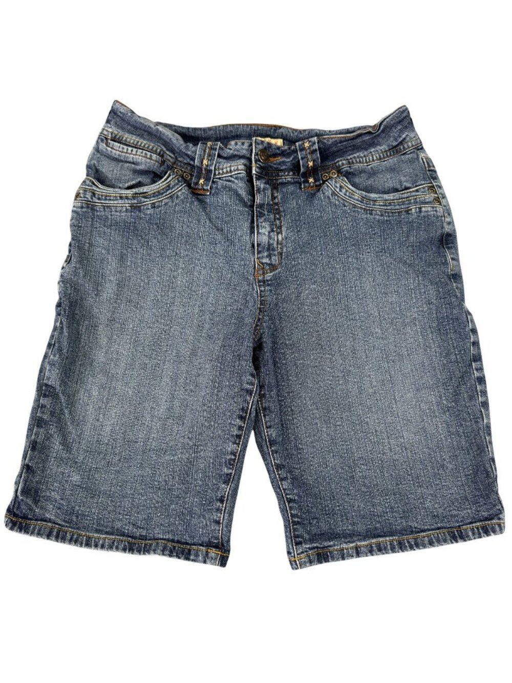 NorthCrest Classic Denim Bermuda Shorts Womens Size 8 Blue Pockets Stretch